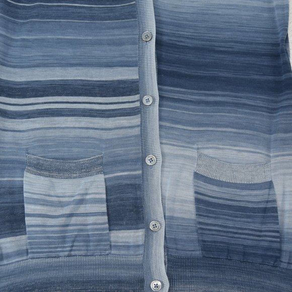 Margaret O’Leary Blue Stripe V-Neck Button Cardigan Womens Sweater 100% Cotton M - Picture 4 of 12